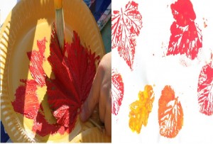 empreintes de feuilles à la peinture